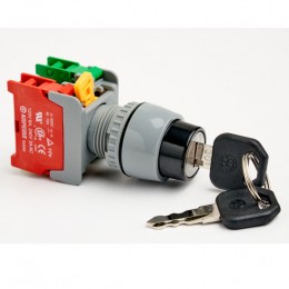 Pushbutton Key Switch 22mm, Key Removable in OFF